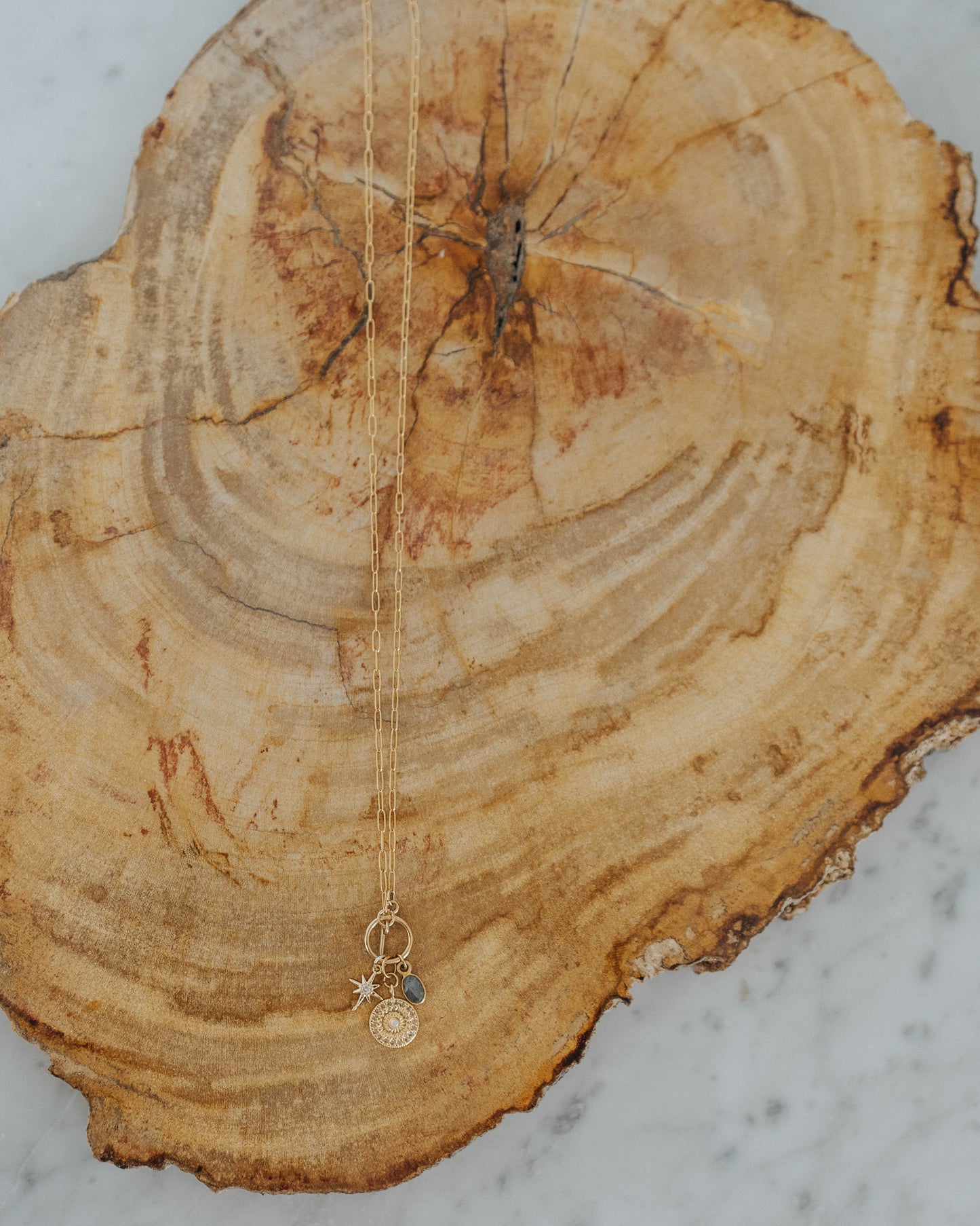 Opal medallion charm necklace