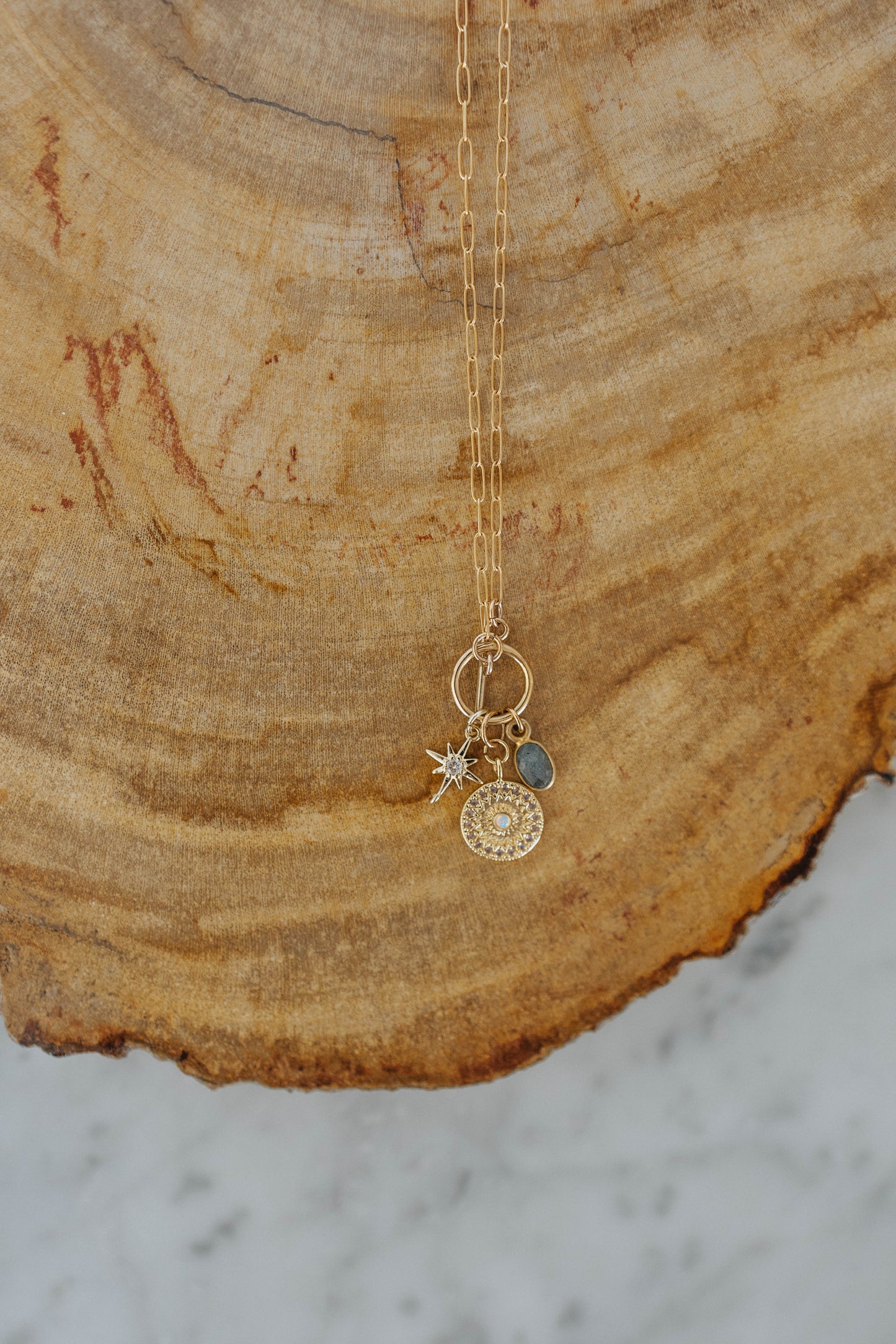 Opal medallion charm necklace