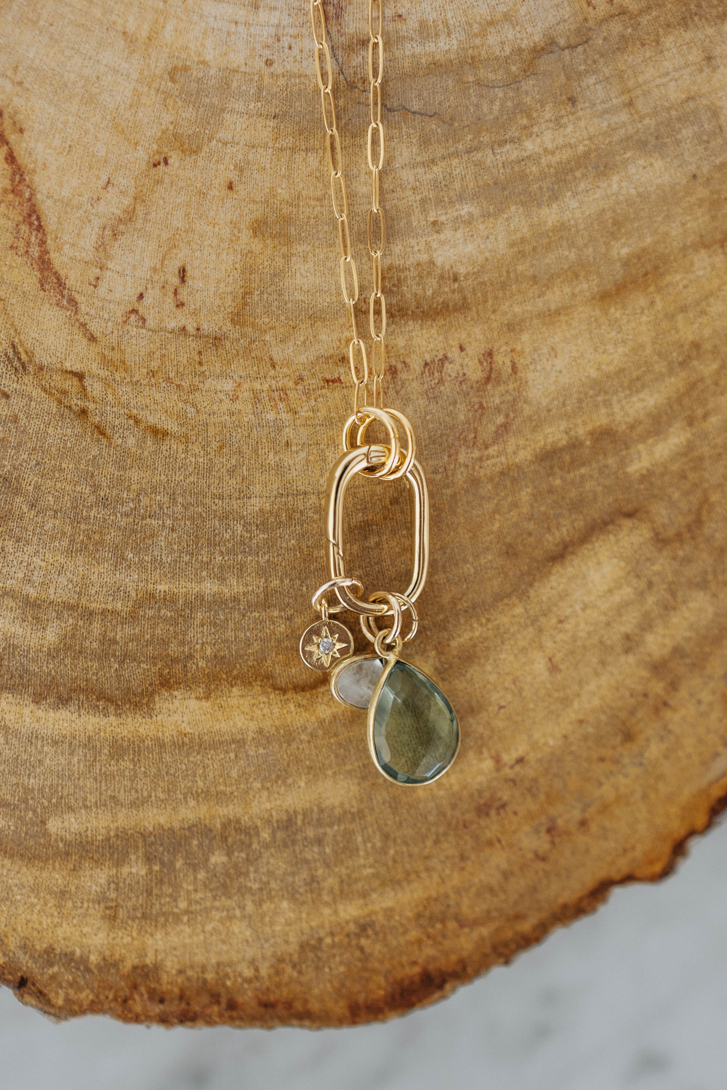 Green amethyst carabiner necklace